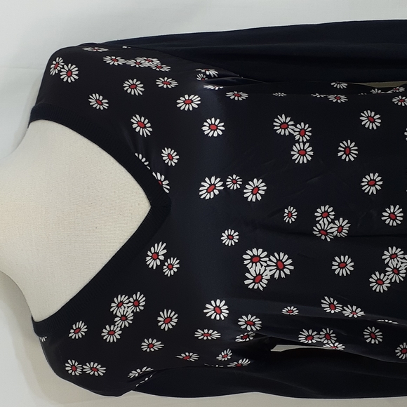 Krizia maglia long-sleeve navy blue white and red Daisy blouse size 12 - Picture 2 of 8